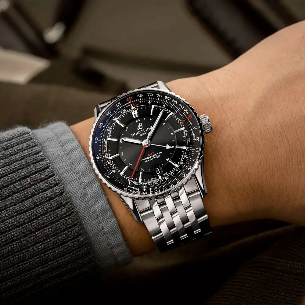 Breitling A32310251B1A1 Navitimer Gmt 41 Automatic Stainless Steel Black Dial Watch - Image 3