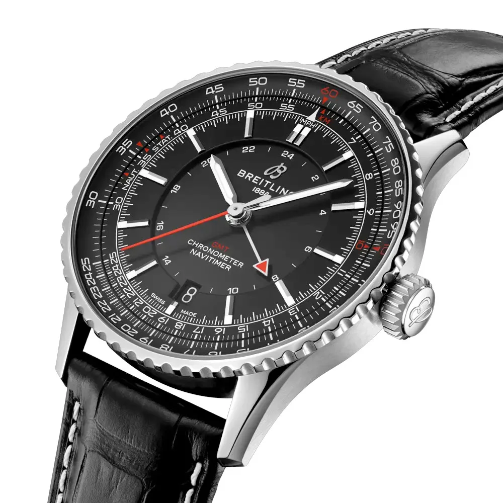 Breitling A32310251B1P1 Navitimer Gmt 41 Automatic Stainless Steel Alligator Black Dial Watch - Image 2