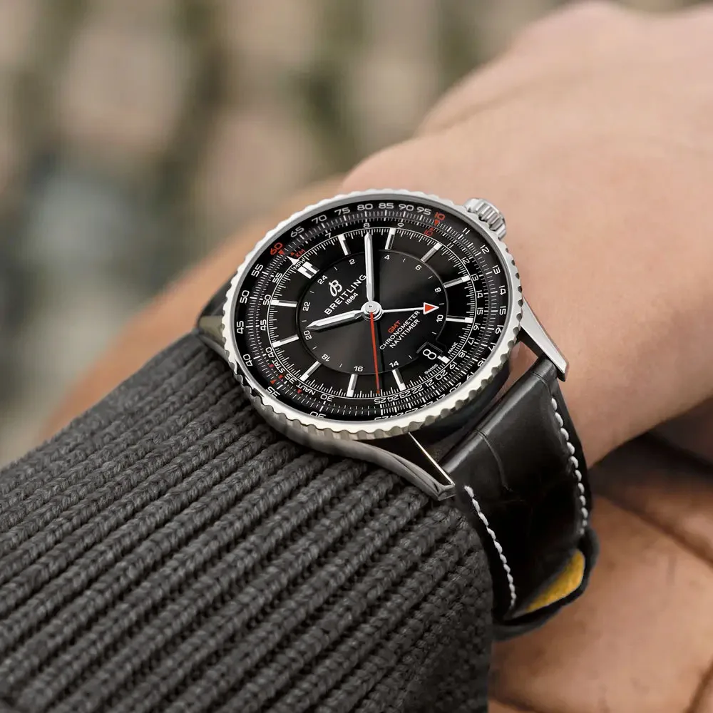 Breitling A32310251B1P1 Navitimer Gmt 41 Automatic Stainless Steel Alligator Black Dial Watch - Image 3