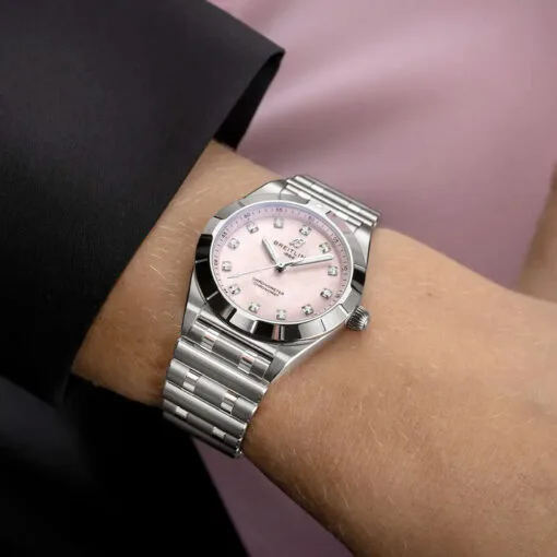 Breitling A72310101K1A1 Chronomat 28 Stainless Steel Pink Mother-Of-Pearl Dial Watch - Image 3