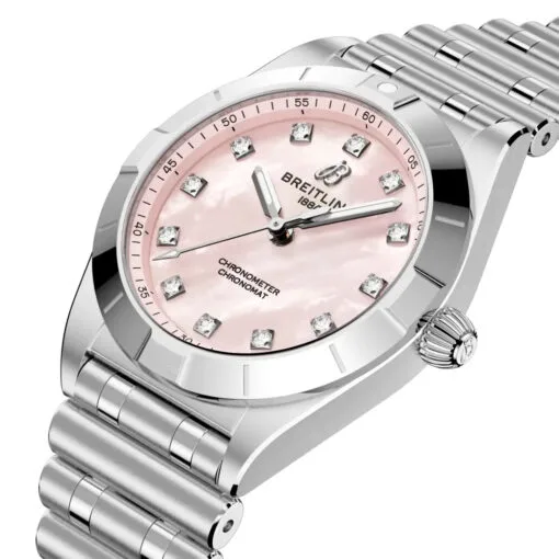 Breitling A72310101K1A1 Chronomat 28 Stainless Steel Pink Mother-Of-Pearl Dial Watch - Image 2