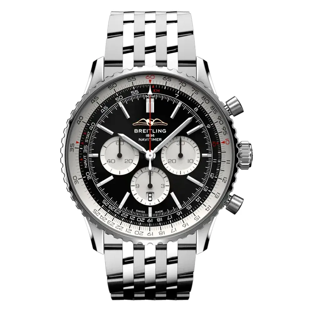 Breitling Ab0137211B1A1 Navitimer B01 Chronograph 46 Stainless Steel Black Dial Watch