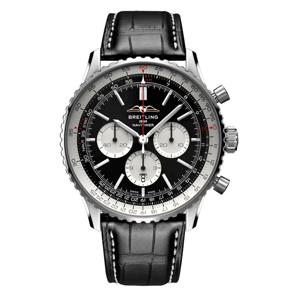 Breitling Ab0137211B1P1 Navitimer B01 Chronograph 46 Stainless Steel Alligator Black Dial Watch