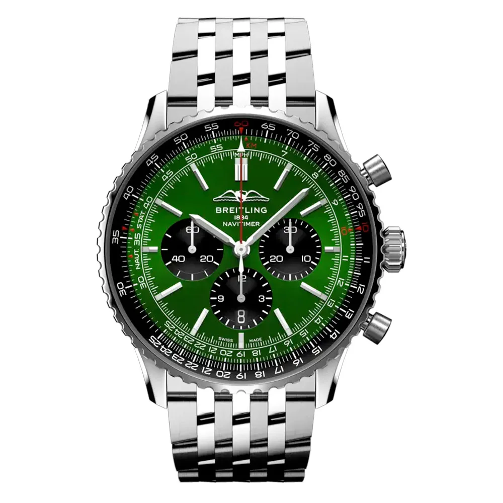 Breitling Ab0137241L1A1 Navitimer B01 Chronograph 46 Stainless Steel Green Dial Watch