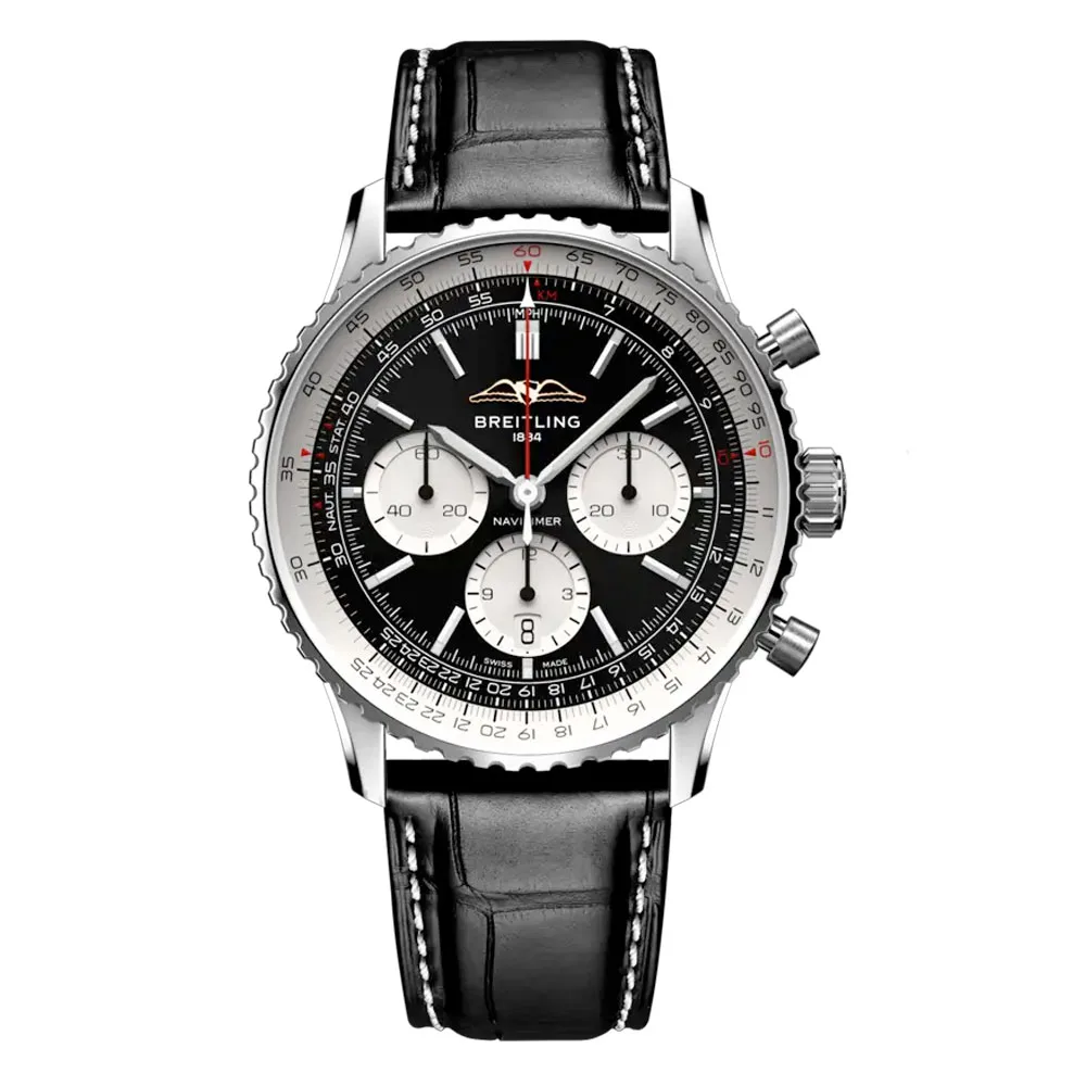 Breitling Ab0138211B1P1 Navitimer B01 Chronograph 43 Stainless Steel Alligator Black Dial Watch