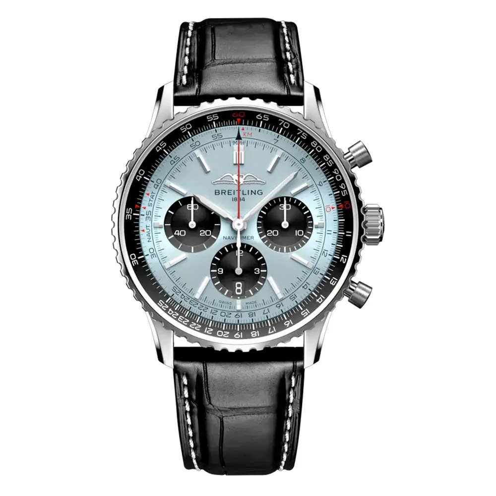 Breitling Ab0138241C1P1 Navitimer B01 Chronograph 43 Stainless Steel Alligator Ice Blue Dial Watch