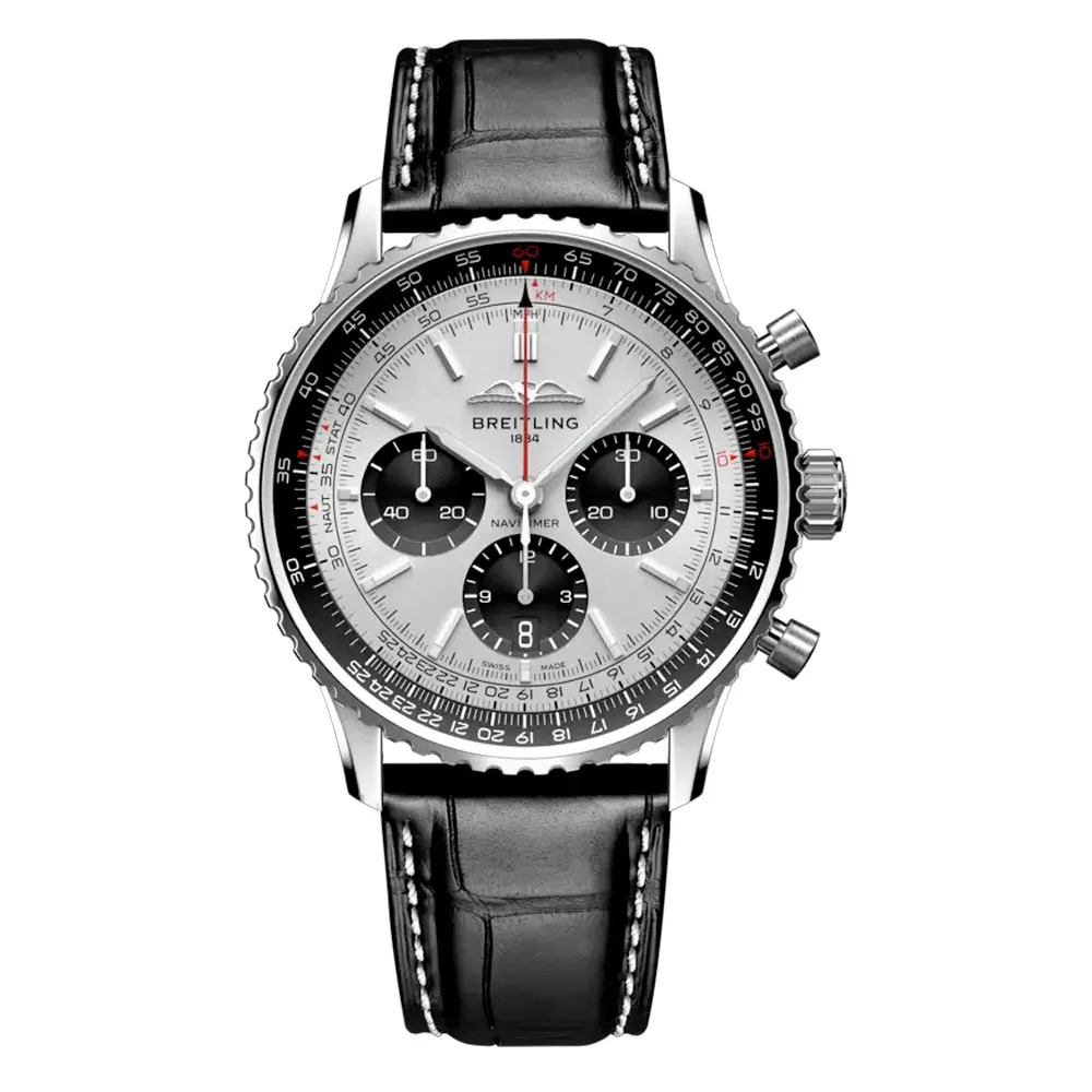 Breitling Ab0138241G1P1 Navitimer B01 Chronograph 43 Stainless Steel Alligator Silver Dial Watch