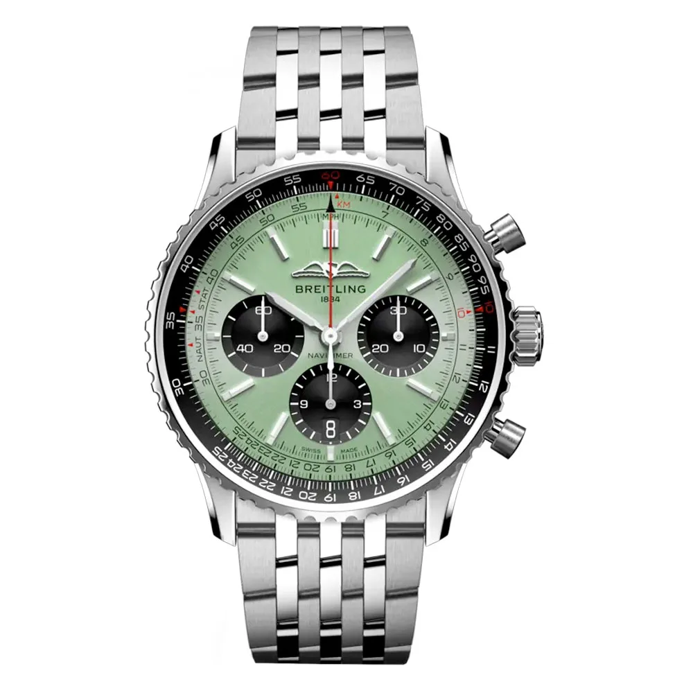 Breitling Ab0138241L1A1 Navitimer B01 Chronograph 43 Stainless Steel Mint Green Dial Watch