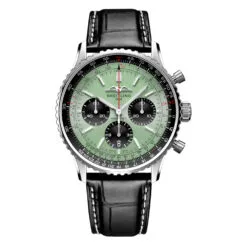 Breitling AB0138241L1P1 Navitimer B01 Chronograph 43 Stainless Steel Alligator Mint Green Dial Watch