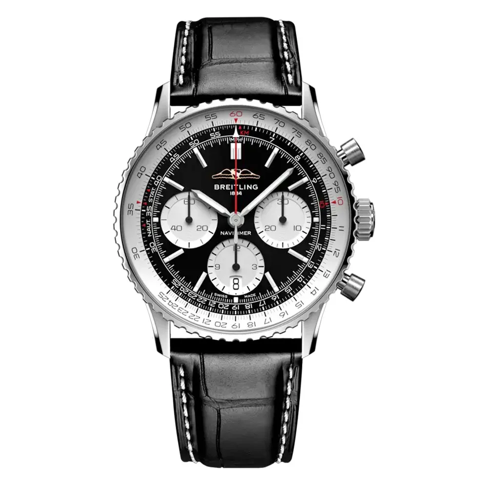 Breitling Ab0139211B1P1 Navitimer B01 Chronograph 41 Stainless Steel Alligator Black Dial Watch