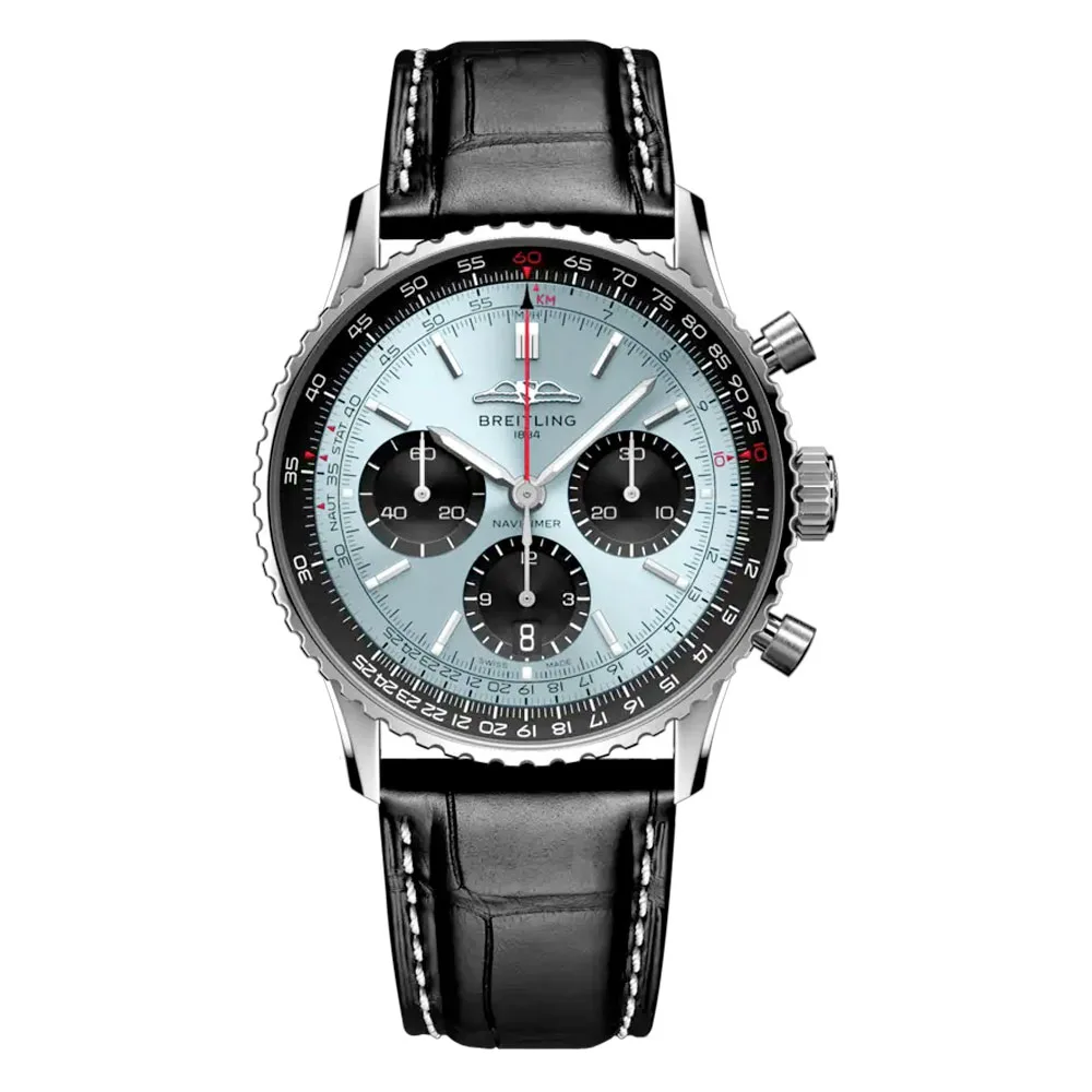 Breitling Ab0139241C2P1 Navitimer B01 Chronograph 41 Stainless Steel Alligator Ice Blue Dial Watch