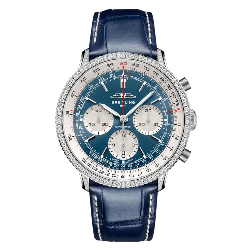 Breitling Ab0139631C1P1 Navitimer B01 Chronograph 41 Stainless Steel - Diamond Alligator Blue Dial Watch