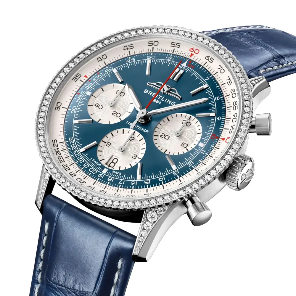 Breitling Ab0139631C1P1 Navitimer B01 Chronograph 41 Stainless Steel - Diamond Alligator Blue Dial Watch - Image 2