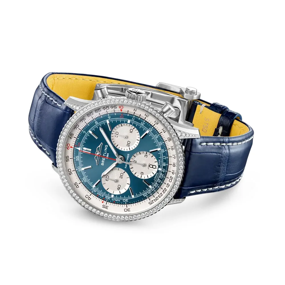 Breitling Ab0139631C1P1 Navitimer B01 Chronograph 41 Stainless Steel - Diamond Alligator Blue Dial Watch - Image 3
