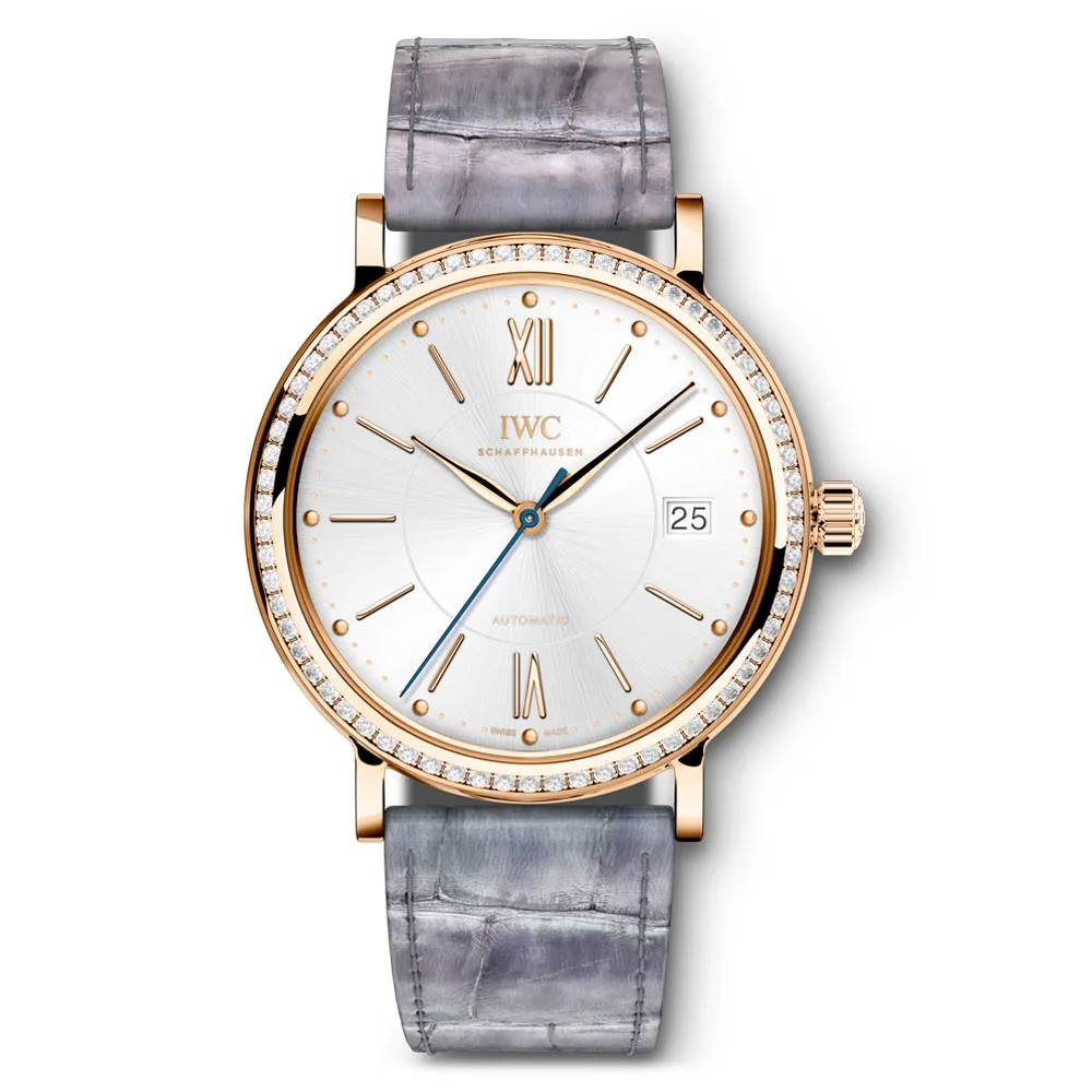 Iwc Iw458107 Portofino Automatic 37 Red Gold Diamond Silver Dial Watch