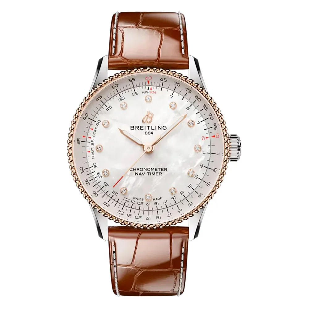 Breitling U17327211A1P1 Navitimer Automatic 36 Stainless Steel - Red Gold Alligator Mother-Of-Pearl Dial Watch