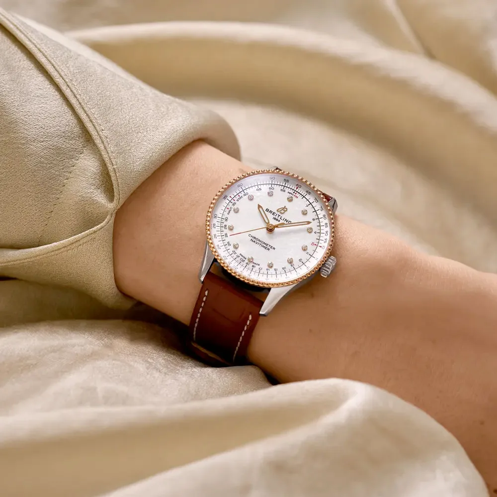 Breitling U17327211A1P1 Navitimer Automatic 36 Stainless Steel - Red Gold Alligator Mother-Of-Pearl Dial Watch - Image 2