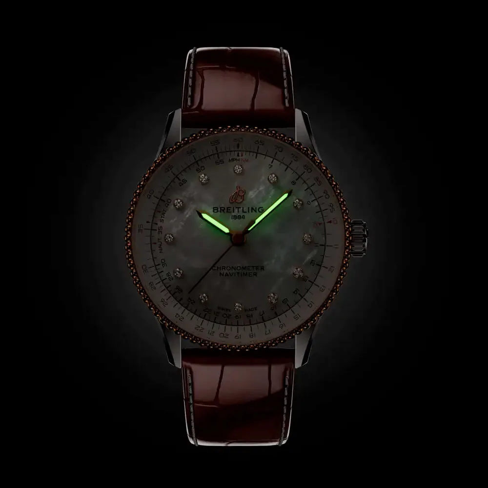 Breitling U17327211A1P1 Navitimer Automatic 36 Stainless Steel - Red Gold Alligator Mother-Of-Pearl Dial Watch - Image 3