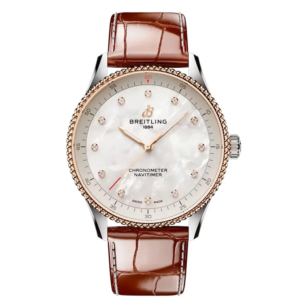 Breitling U77320E61A1P1 Navitimer Quartz 32 Stainless Steel - Red Gold Alligator Mother-Of-Pearl Dial Watch