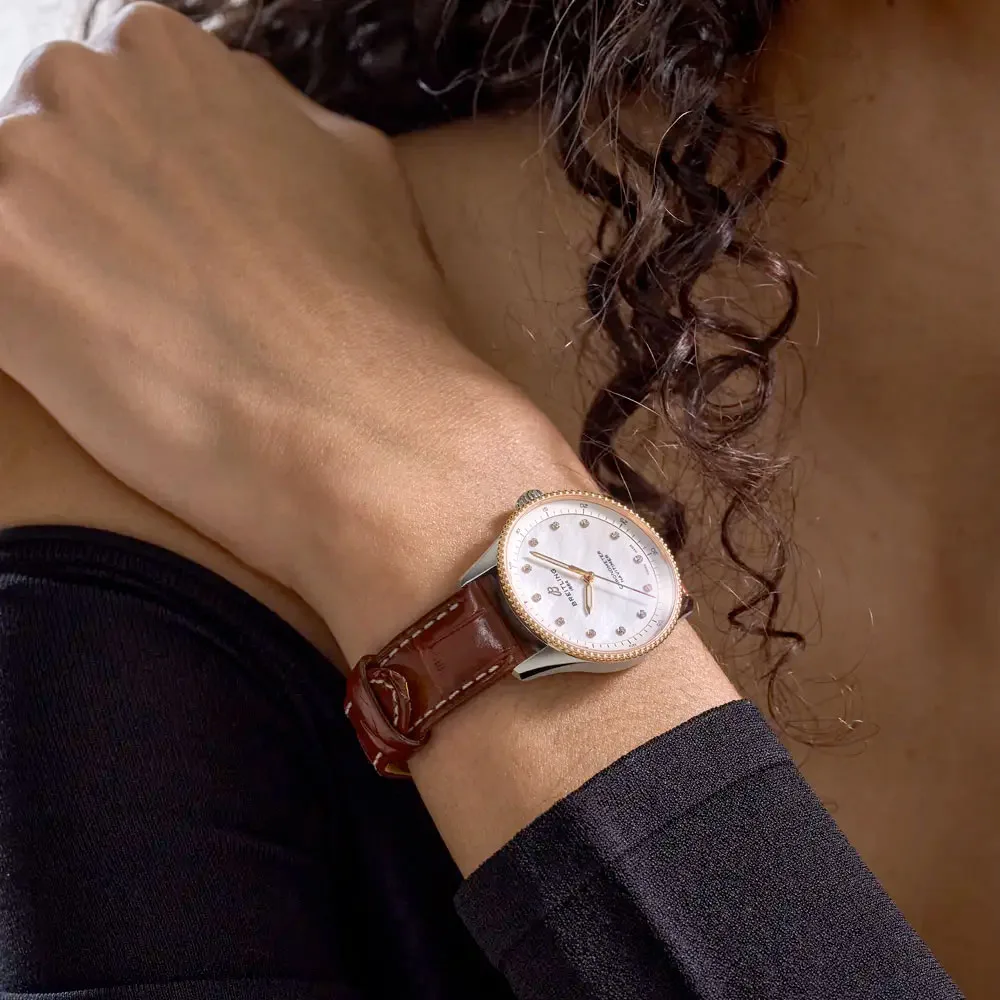 Breitling U77320E61A1P1 Navitimer Quartz 32 Stainless Steel - Red Gold Alligator Mother-Of-Pearl Dial Watch - Image 3