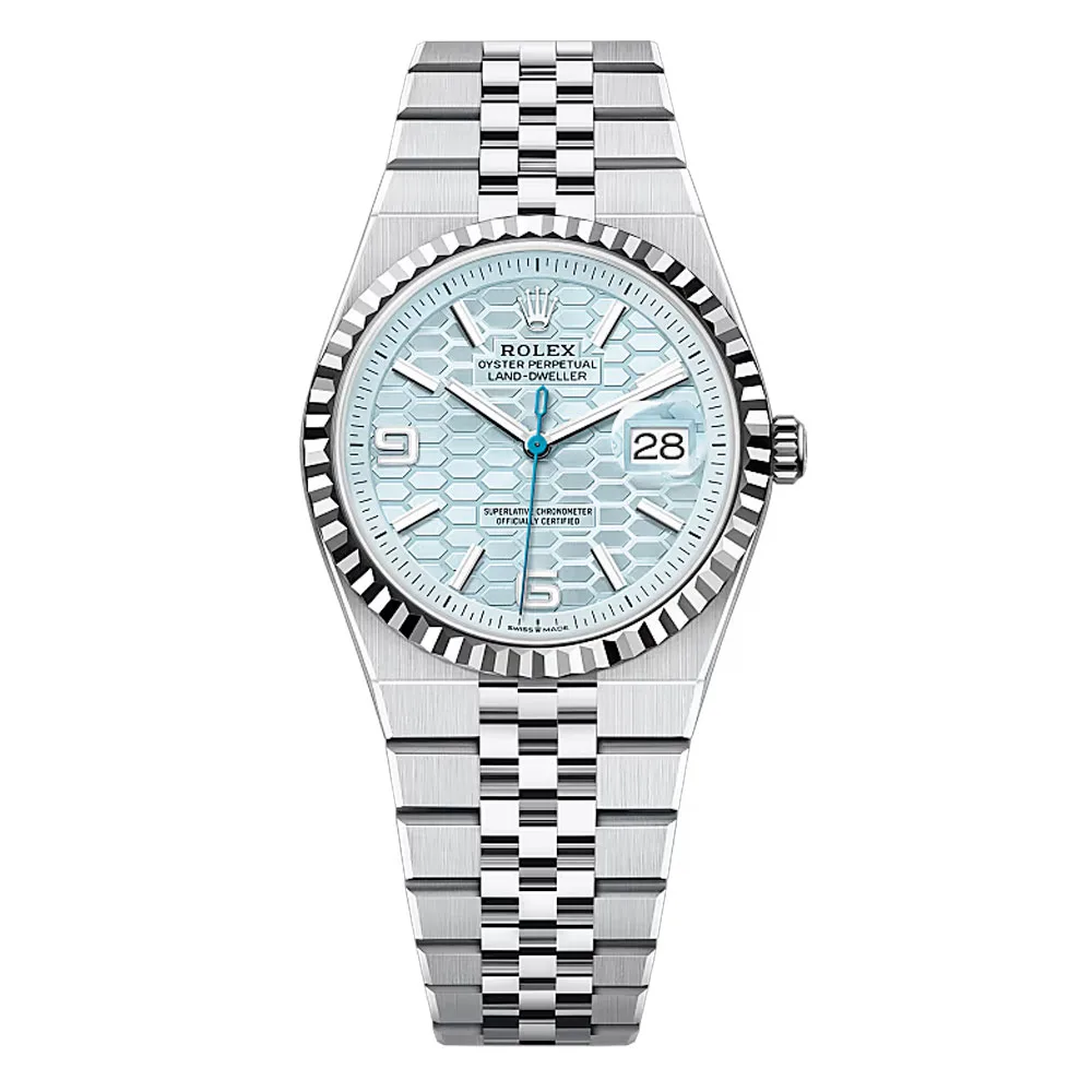 Rolex 127236-0001 Land-Dweller 36Mm Ice Blue Dial Platinum Jubilee Watch