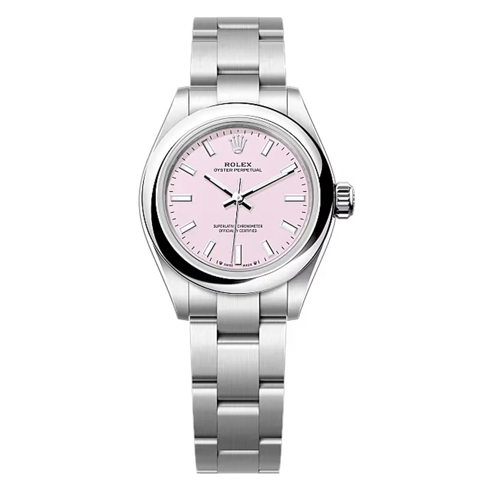 Rolex 276200-0009 Oyster Perpetual 28Mm Stainless Steel Pink Dial Watch