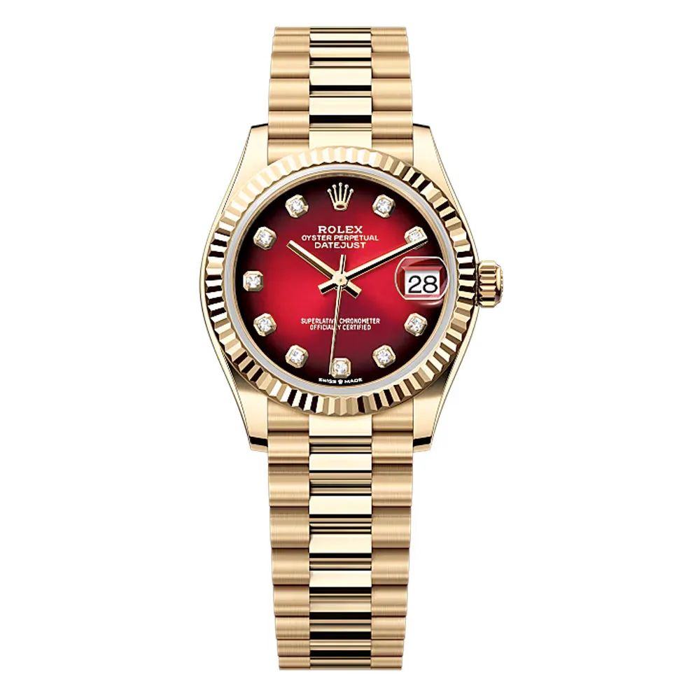 Rolex 278278-0049 Datejust 31Mm Yellow Gold President Red Gradient Dial Watch
