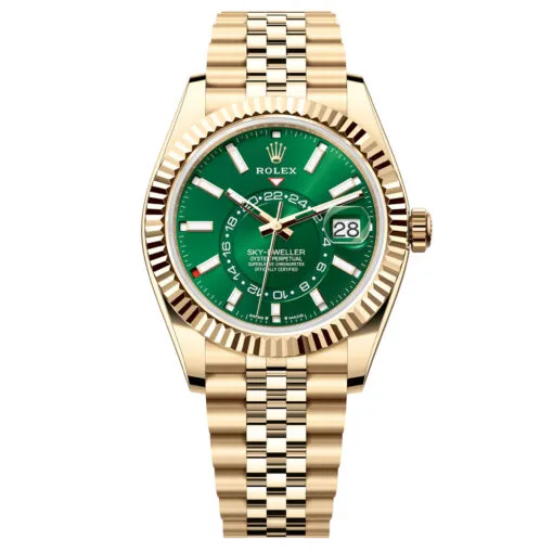 Rolex 336938-0008 Sky-Dweller Green Dial 18K Yellow Gold Jubilee Bracelet Watch