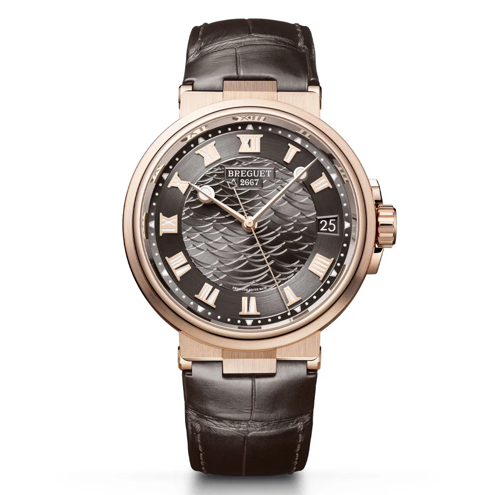 Breguet 5517Br/G3/9Zu Marine 5517 Rose Gold Alligator Slate Grey Dial Watch