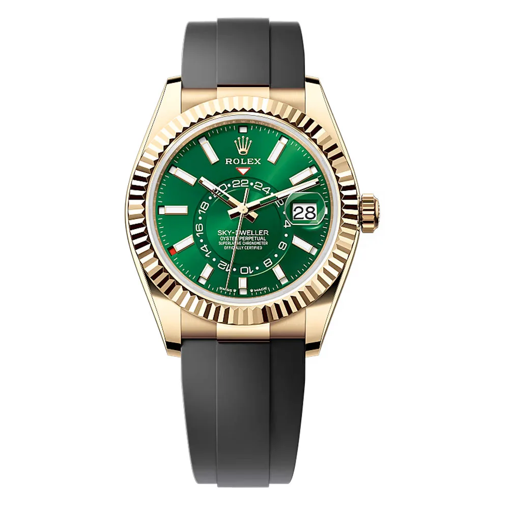 Rolex 336238-0004 Sky-Dweller 42Mm Yellow Gold Oysterflex Green Dial Watch