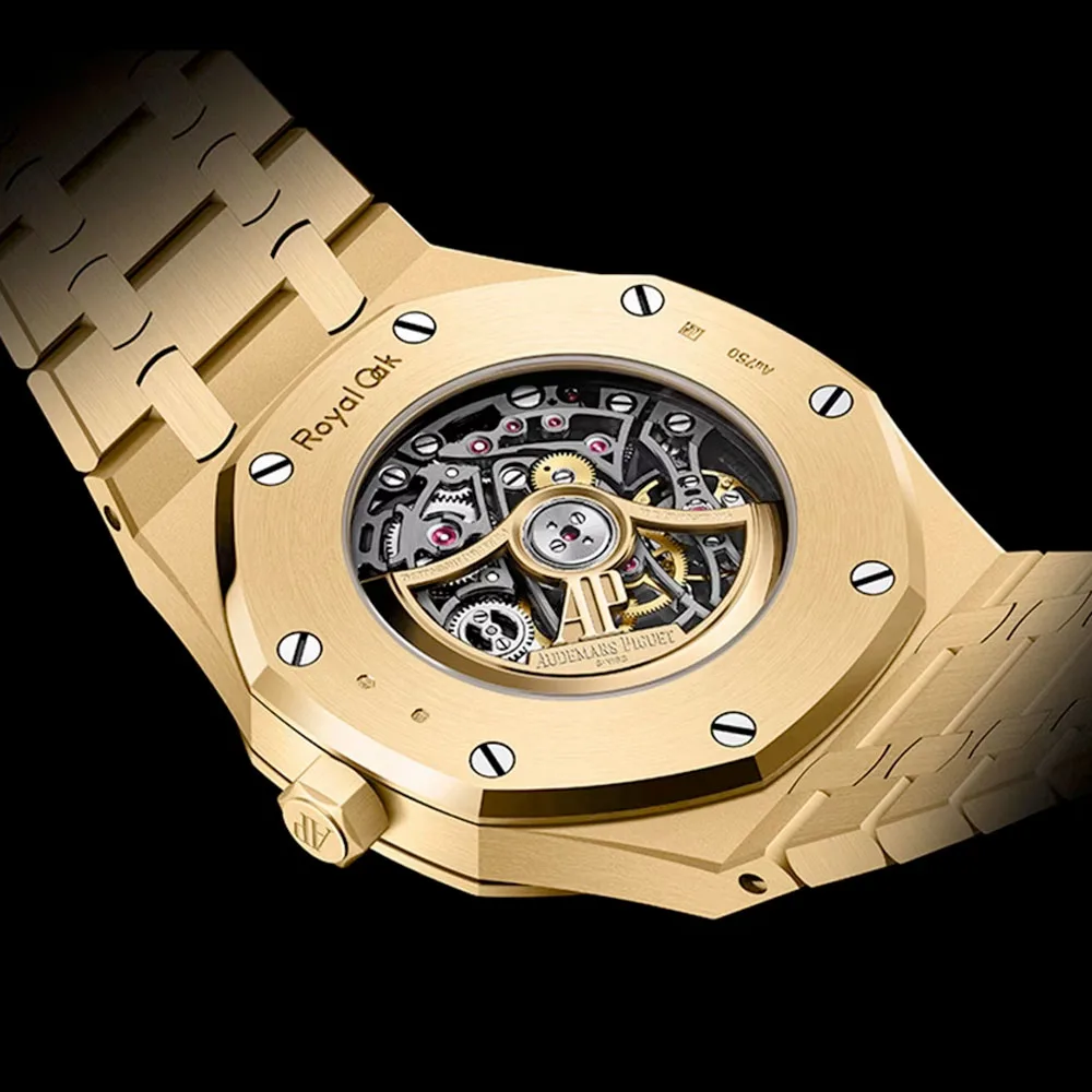 Audemars Piguet 15407Ba.oo.1220Ba.01 Royal Oak Double Balance Wheel Openworked Yellow Gold Skeleton Dial Watch - Image 2