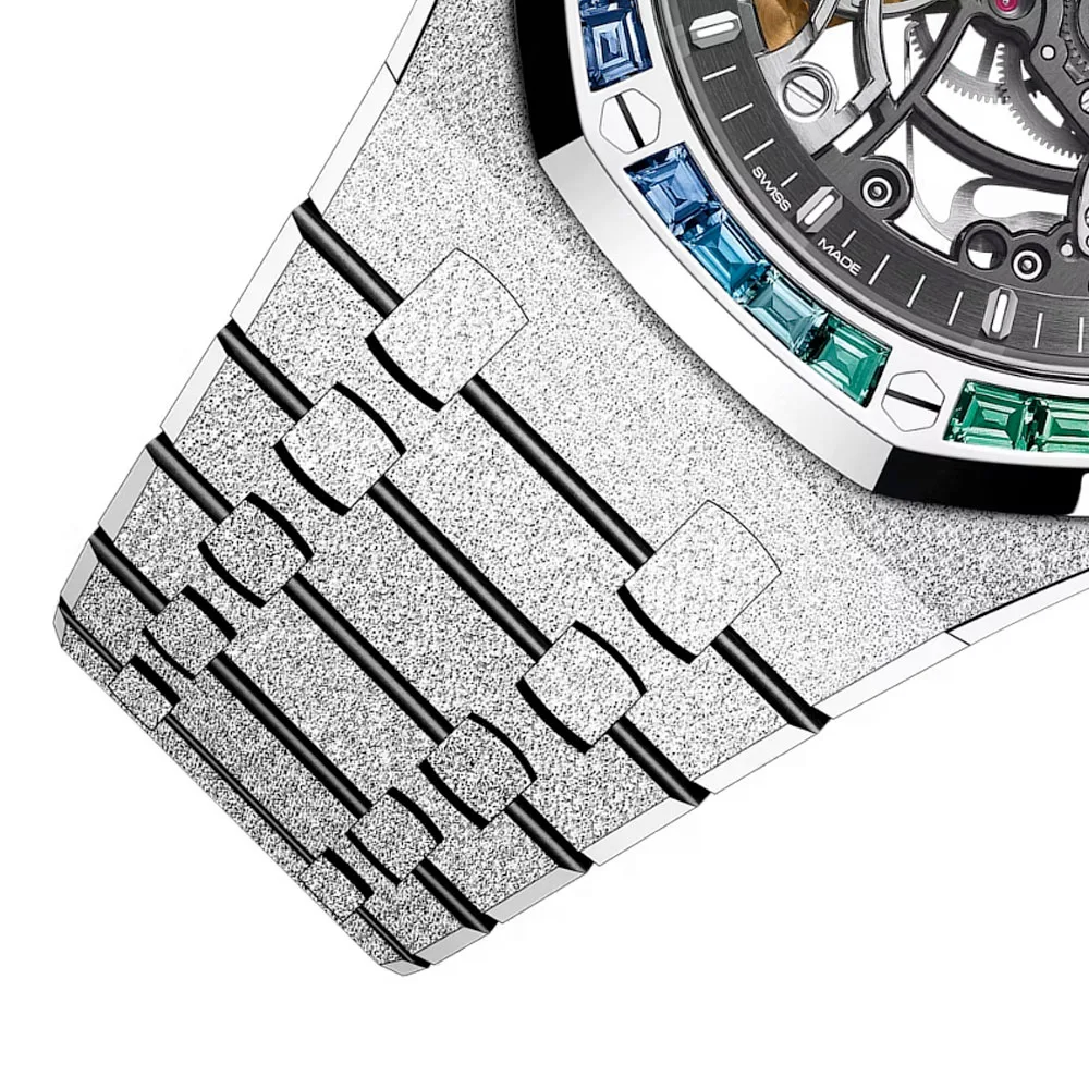 Audemars Piguet 15412Bc.yg.1224Bc.03-B Royal Oak Double Balance Wheel Openworked Frosted White Gold - Rainbow Skeleton Dial Watch - Image 3