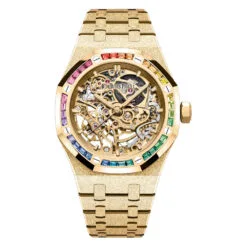 Audemars Piguet 15468BA.YG.1259BA.01-B Royal Oak Double Balance Wheel Openworked Frosted Yellow Gold - Rainbow Dial Watch