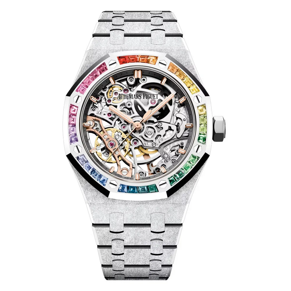 Audemars Piguet 15468Bc.yg.1259Bc.01-B Royal Oak Double Balance Wheel Openworked Frosted White Gold - Rainbow Dial Watch