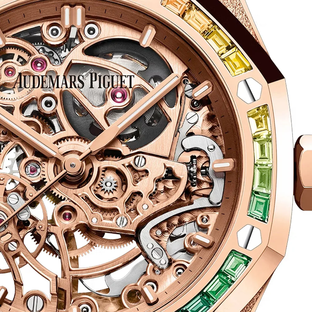 Audemars Piguet 15468Or.yg.1259Or.01-B Royal Oak Double Balance Wheel Openworked Frosted Pink Gold - Rainbow Dial Watch - Image 2