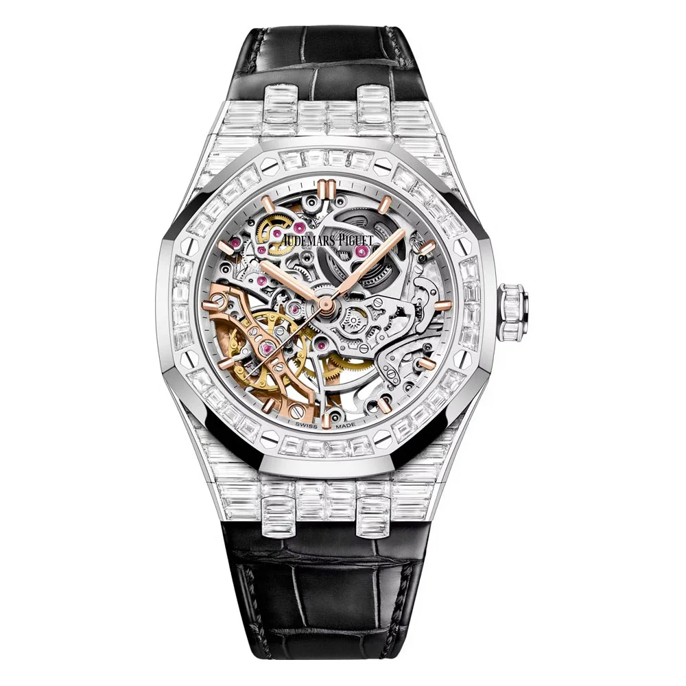 Audemars Piguet 15469Bc.zz.d001Cr.01 Royal Oak Double Balance Wheel Openworked Alligator White Gold - Diamond Skeleton Dial Watch