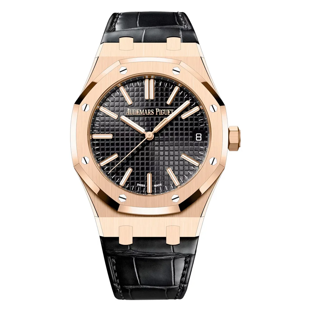 Audemars Piguet 15510Or.oo.d002Cr.02 Royal Oak Selfwinding Pink Gold Alligator Black Dial Watch