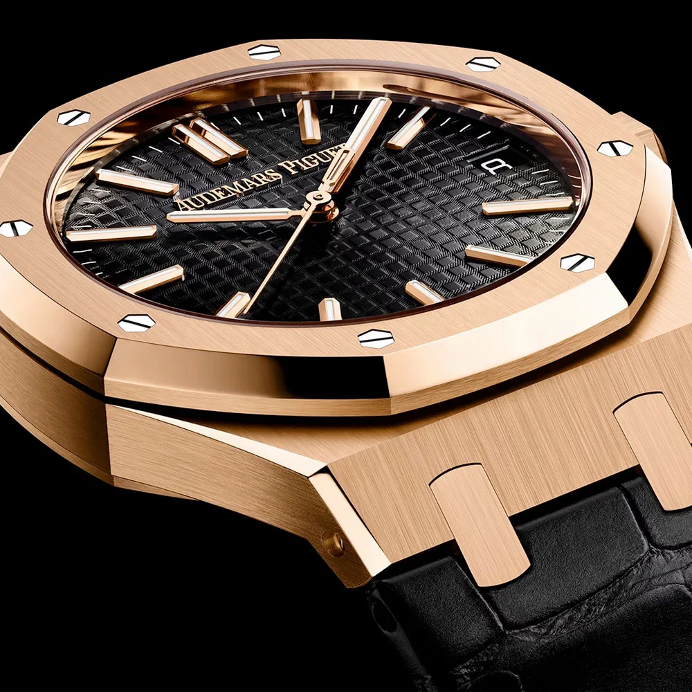 Audemars Piguet 15510Or.oo.d002Cr.02 Royal Oak Selfwinding Pink Gold Alligator Black Dial Watch - Image 2