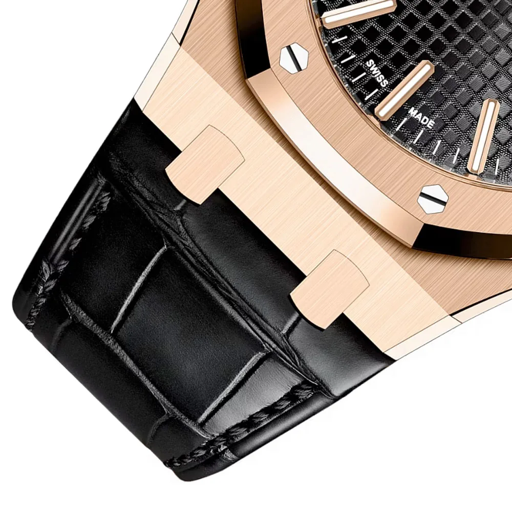 Audemars Piguet 15510Or.oo.d002Cr.02 Royal Oak Selfwinding Pink Gold Alligator Black Dial Watch - Image 3