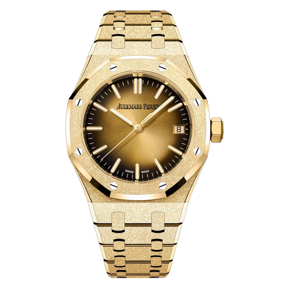 Audemars Piguet 15550Ba.gg.1356Ba.01 Royal Oak Selfwinding Frosted Yellow Gold Smoked Champagne Dial Watch