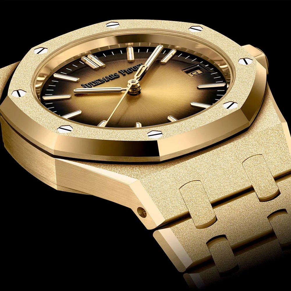 Audemars Piguet 15550Ba.gg.1356Ba.01 Royal Oak Selfwinding Frosted Yellow Gold Smoked Champagne Dial Watch - Image 3