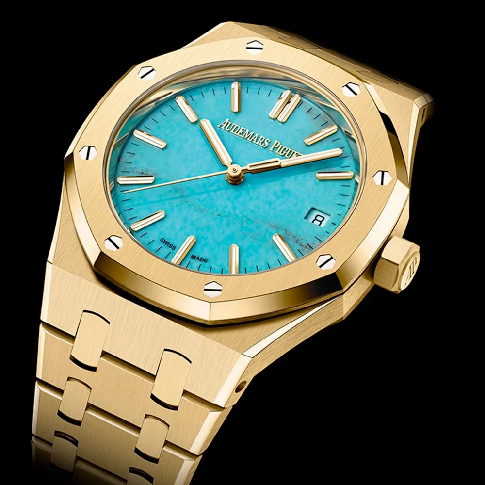 Audemars Piguet 15550Ba.oo.1356Ba.01 Royal Oak Selfwinding Yellow Gold Turquoise Dial Watch - Image 2