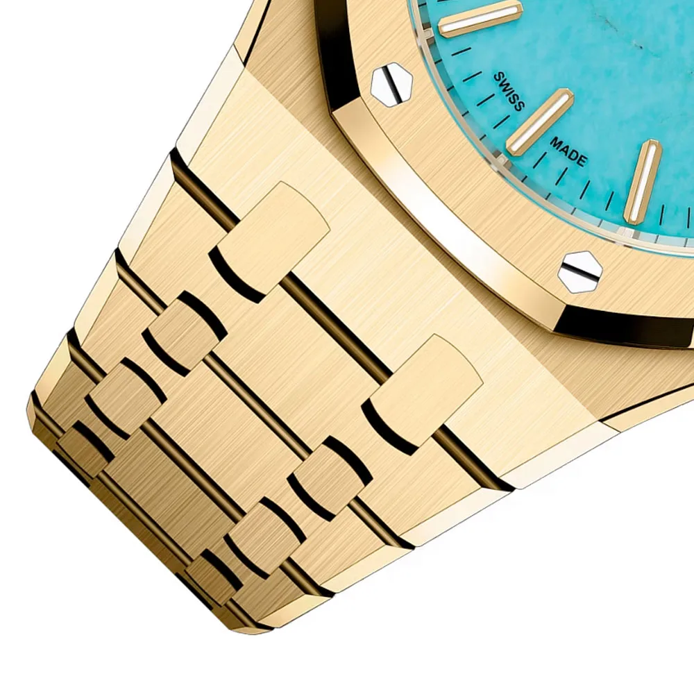 Audemars Piguet 15550Ba.oo.1356Ba.01 Royal Oak Selfwinding Yellow Gold Turquoise Dial Watch - Image 3