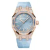 Audemars Piguet 15551Or.zs.d344Cr.01 Royal Oak Selfwinding Pink Gold Gem-Set Alligator Blue Dial Watch