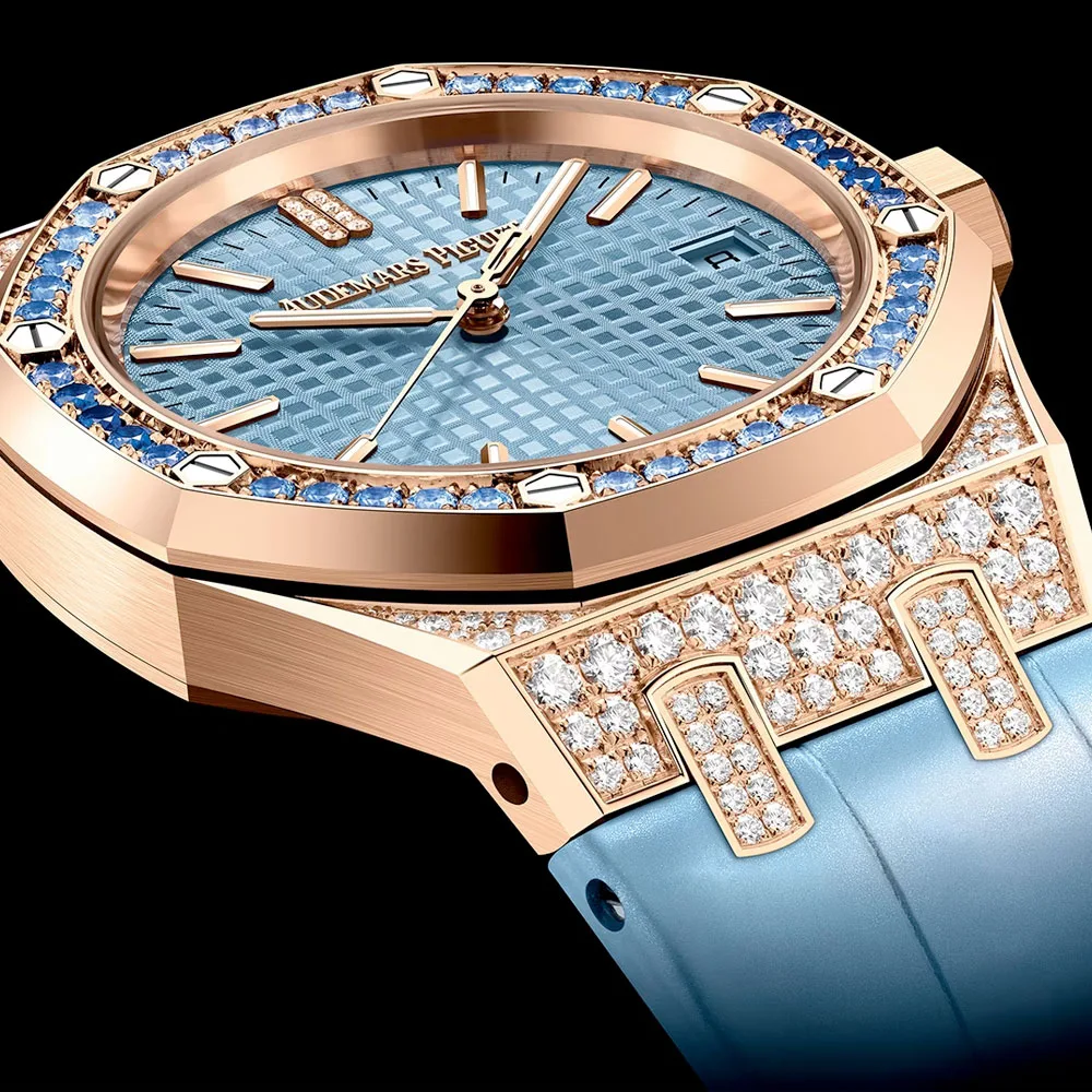 Audemars Piguet 15551Or.zs.d344Cr.01 Royal Oak Selfwinding Pink Gold Gem-Set Alligator Blue Dial Watch - Image 2