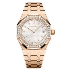 Audemars Piguet 15551OR.ZZ.1356OR.04 Royal Oak Selfwinding Pink Gold - Diamond Silver Dial Watch
