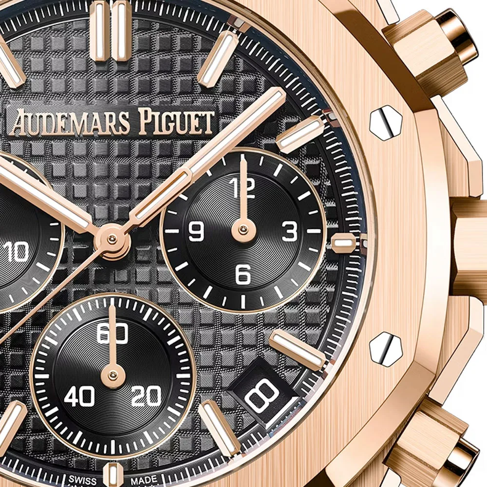 Audemars Piguet 26240Or.oo.d002Cr.02 Royal Oak Selfwinding Chronograph Pink Gold Alligator Black Dial Watch - Image 2