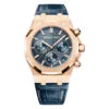 Audemars Piguet 26240Or.oo.d315Cr.02 Royal Oak Selfwinding Chronograph Pink Gold Alligator Blue Dial Watch