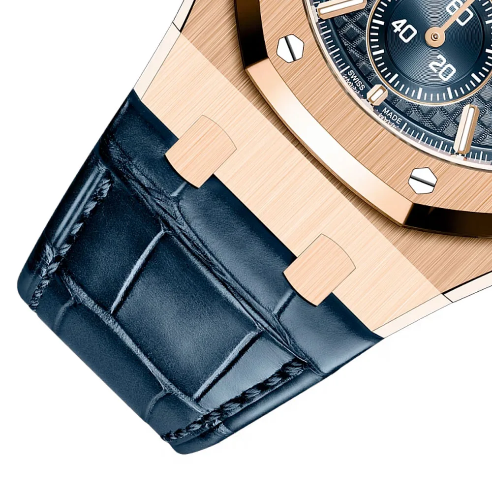 Audemars Piguet 26240Or.oo.d315Cr.02 Royal Oak Selfwinding Chronograph Pink Gold Alligator Blue Dial Watch - Image 3