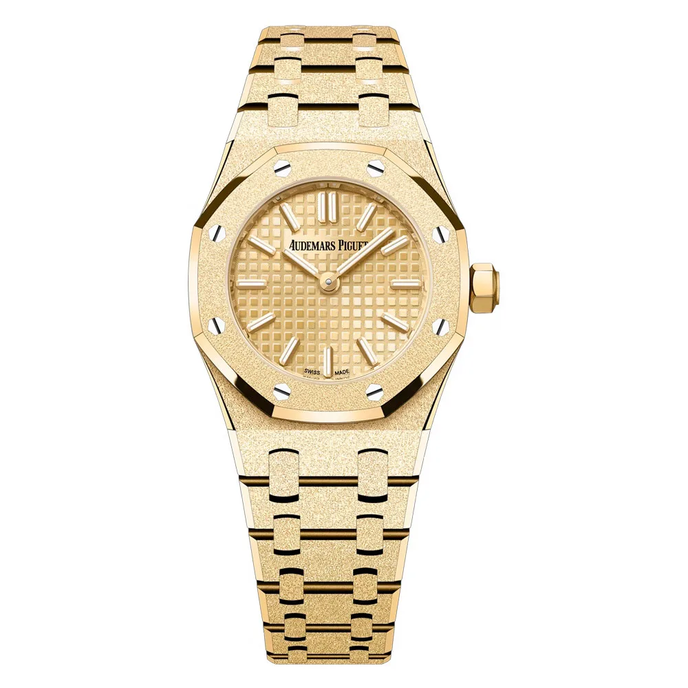 Audemars Piguet 67630Ba.gg.1312Ba.01-B Royal Oak Mini Frosted Yellow Gold Quartz Champagne Dial Watch
